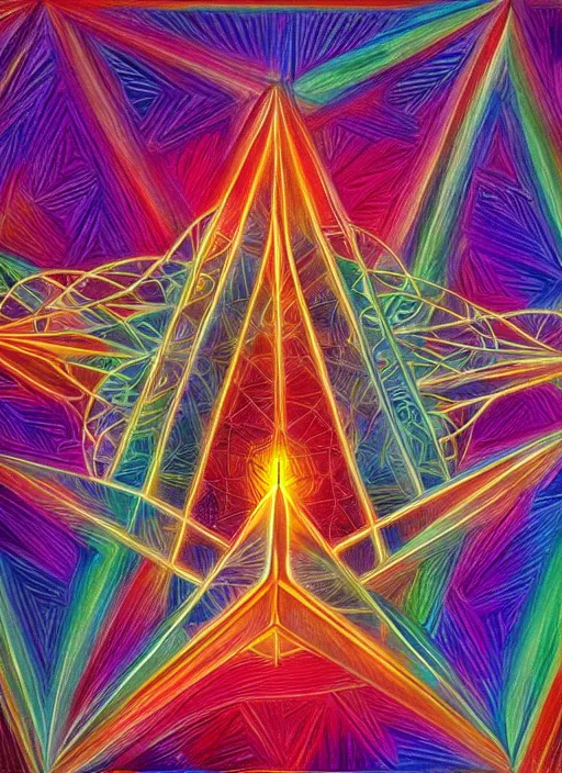 Image similar to star tetrahedron, psychedelic art, ray tracing, alex grey