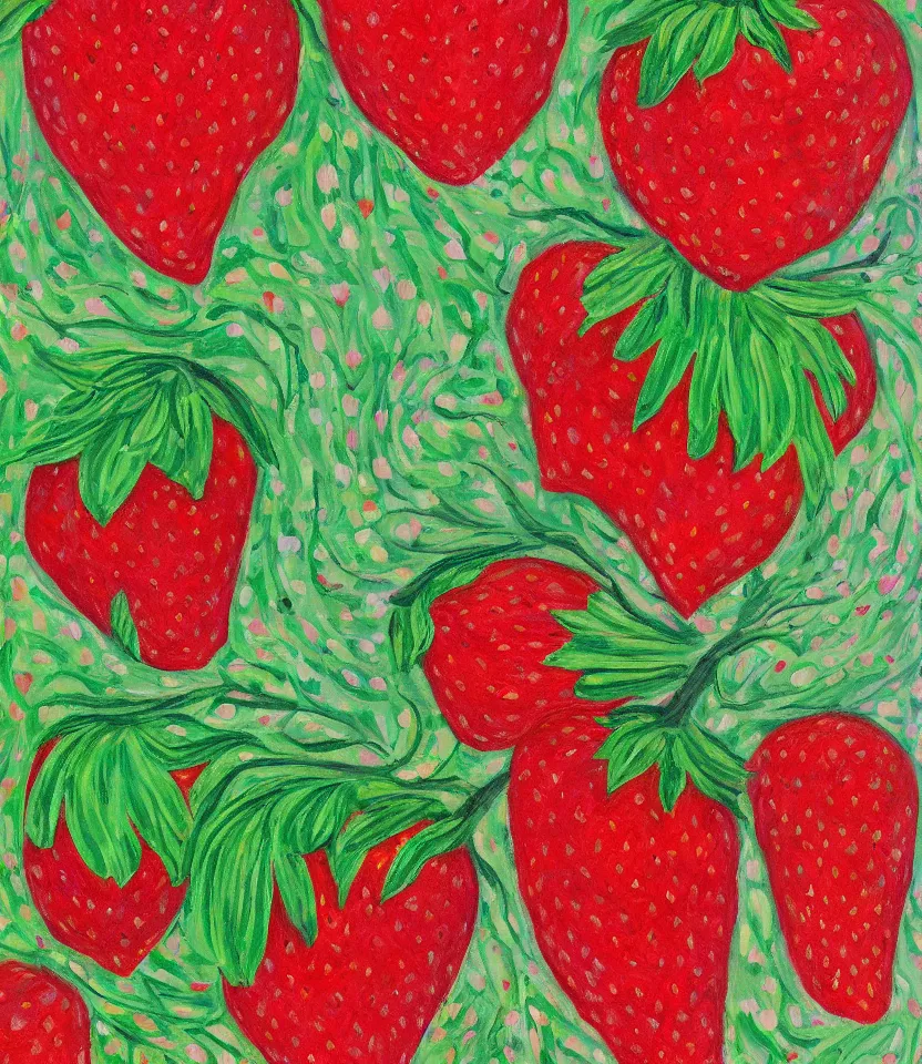 Image similar to the long red heart of a strawberry outsider art oil on paper