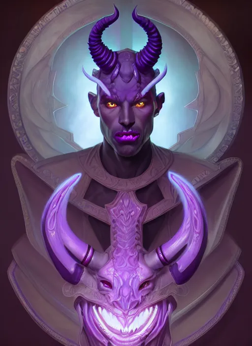 Prompt: symmetry!! portrait of a male purple and teal skinned tiefling with demon horns and piercings, glowing lights!! intricate, elegant, highly detailed, digital painting, artstation, concept art, smooth, sharp focus, illustration, art by artgerm and greg rutkowski and alphonse mucha