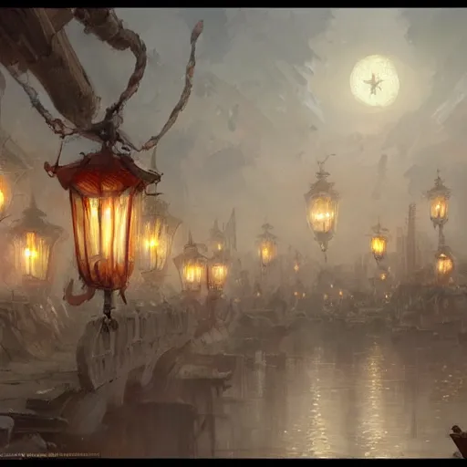 Image similar to concept art, lanterns, high resolution, by james gurney, greg rutkowski, john howe, artstation