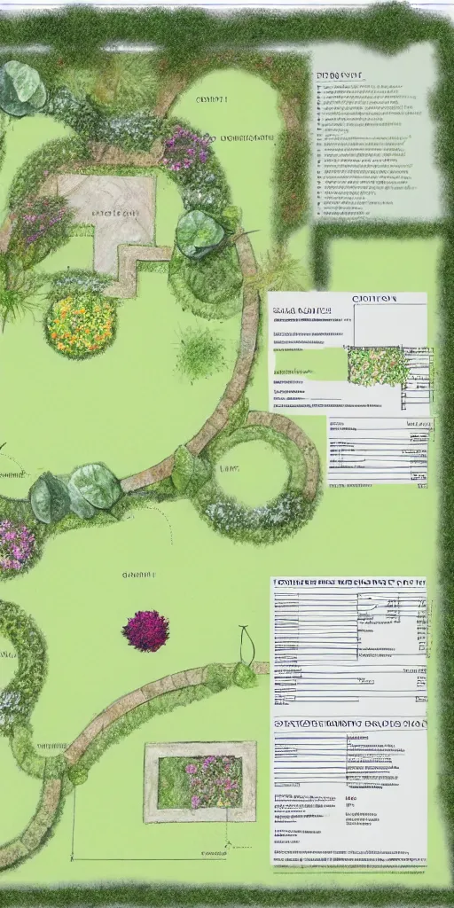Image similar to highly technical garden plan, overhead plan sketch, garden design by charlotte rowe
