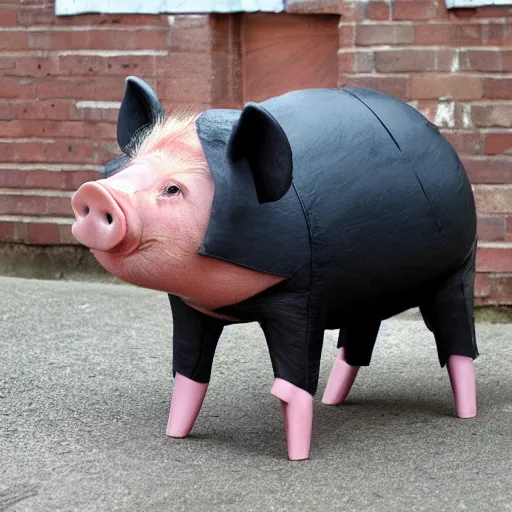 Image similar to pig dressed as a prisoner