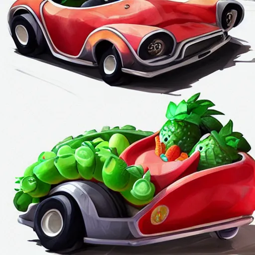 Image similar to car made of fruits, artstation