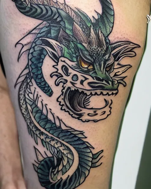 Prompt: haku as a dragon from spirit away tattoo