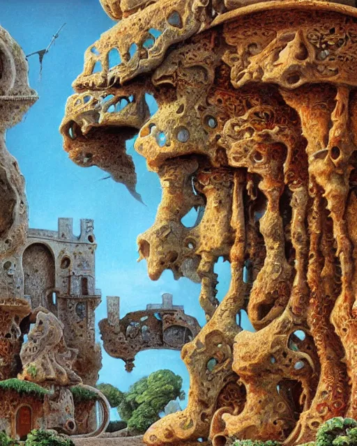 Image similar to conversano, apulia by roger dean, biomechanical, 4 k, hyper detailed