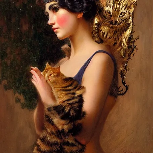 Prompt: detailed potrait of cat woman in baroque painting, girl graceful,, painting by gaston bussiere, craig mullins, j. c. leyendecker, lights, art by ernst haeckel, john william godward, hammershøi,,