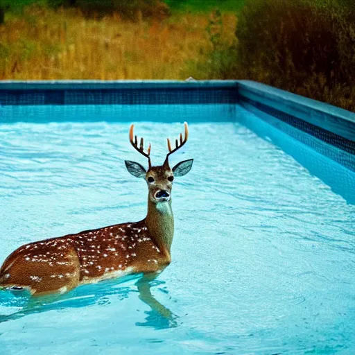 Prompt: deer drowning in a swimming pool