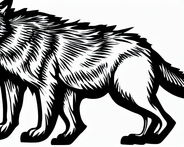 Prompt: professional digital art of a full-body outline of a wolf, very simple, no color, white background, high quality, HD, 8K,