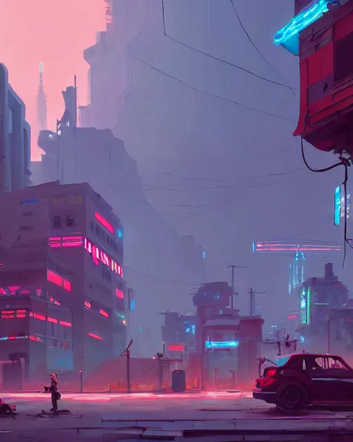 Prompt: painting of cyberpunk soviet village, detailed, by simon stalenhag, cory loftis, james gilleard, atey ghailan, makoto shinkai, goro fujita, studio ghibli, rim light, exquisite lighting, clear focus, very coherent, plain background, soft painting