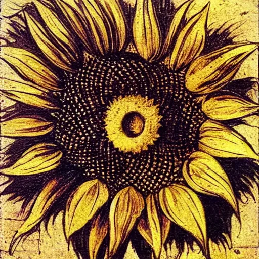 Image similar to sunflower, da vinci style