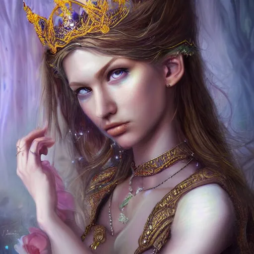 Image similar to portrait painting of beautiful fantasy princess, ultra realistic, concept art, intricate details, eerie highly detailed