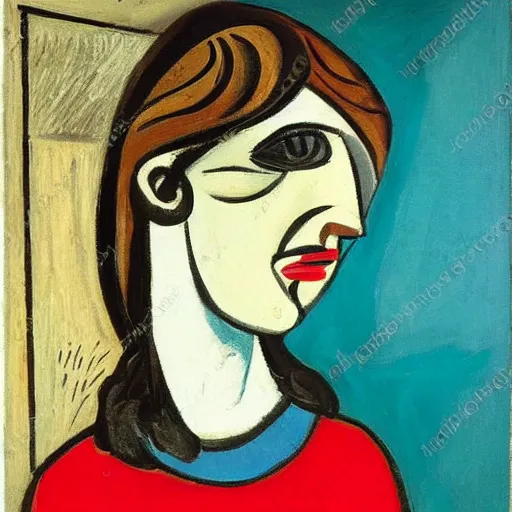 Prompt: young woman in picasso painting