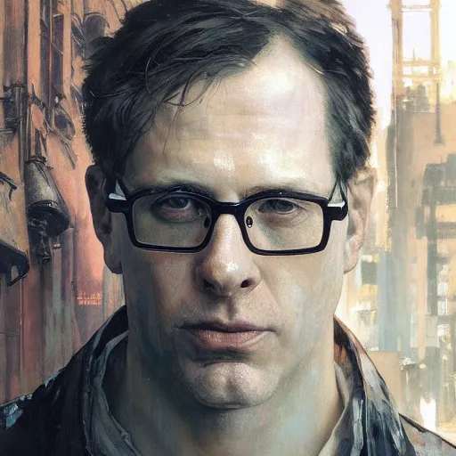 Prompt: philosopher nick bostrom wearing glasses, hyperrealistic portrait, bladerunner street, art of elysium by jeremy mann and alphonse mucha, fantasy art, photo realistic, dynamic lighting, artstation, poster, volumetric lighting, very detailed face, 4 k, award winning