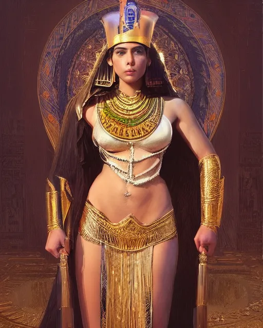 Prompt: Jessica Kahawaty as a beautiful egyptian princess, gorgeous, portrait, Symmetrical, powerful, intricate, beautiful, masterpiece, elegant, volumetric lighting, highly detailed, artstation, sharp focus, no cropping, illustration, Jean-Leon Gerome , ruan jia