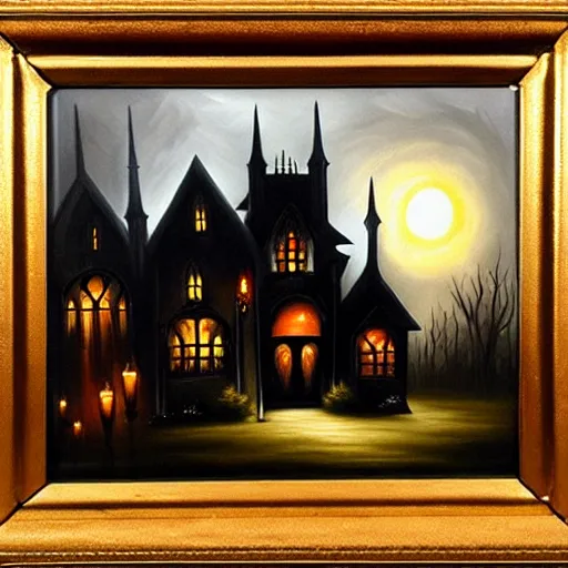 Prompt: dark, gothic, vampire, mansion, oil painting