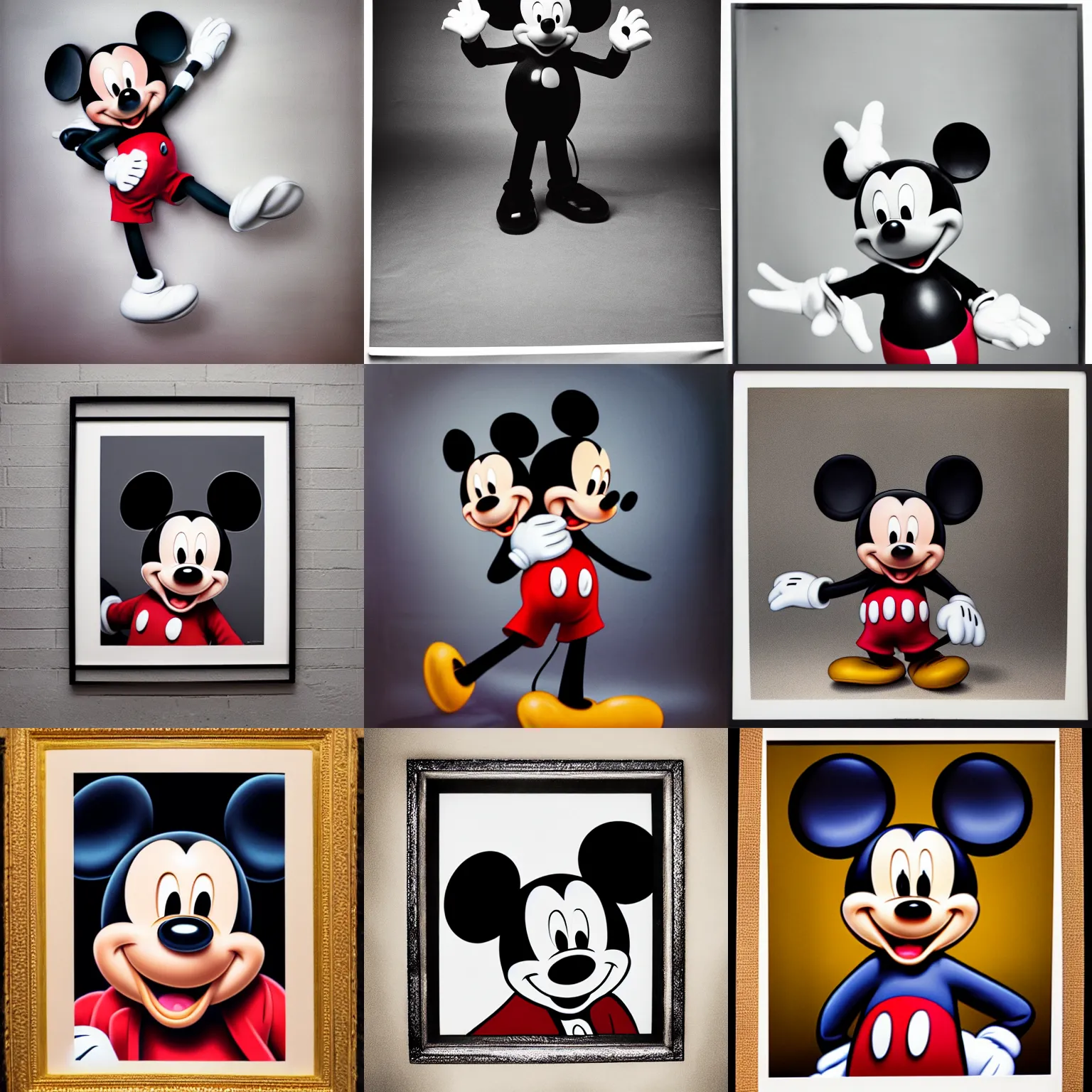 Prompt: Studio portrait of Mickey Mouse, large format film