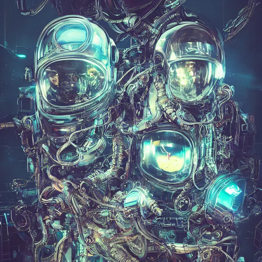 Image similar to portrait of a squid monster astronaut. full body portrait, intricate abstract. cyberpunk, intricate artwork. neon eyes, by Tooth Wu, wlop, beeple. octane render, trending on artstation, greg rutkowski very coherent symmetrical artwork. cinematic, hyper realism, high detail, octane render, 8k, minimalistic, hyperrealistic surrealism, award winning masterpiece with incredible details, a surreal vaporwave liminal space, highly detailed, trending on ArtStation