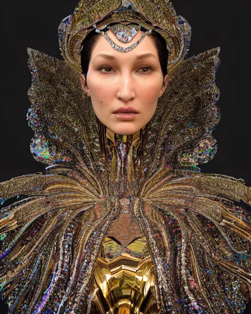 Image similar to a highly detailed metahuman 4 k close up render of a bella hadid as dmt monument renaissance in iris van herpen dress schiaparelli in diamonds crystals swarovski and jewelry iridescent in style of alphonse mucha gustav klimt trending on artstation made in unreal engine 4