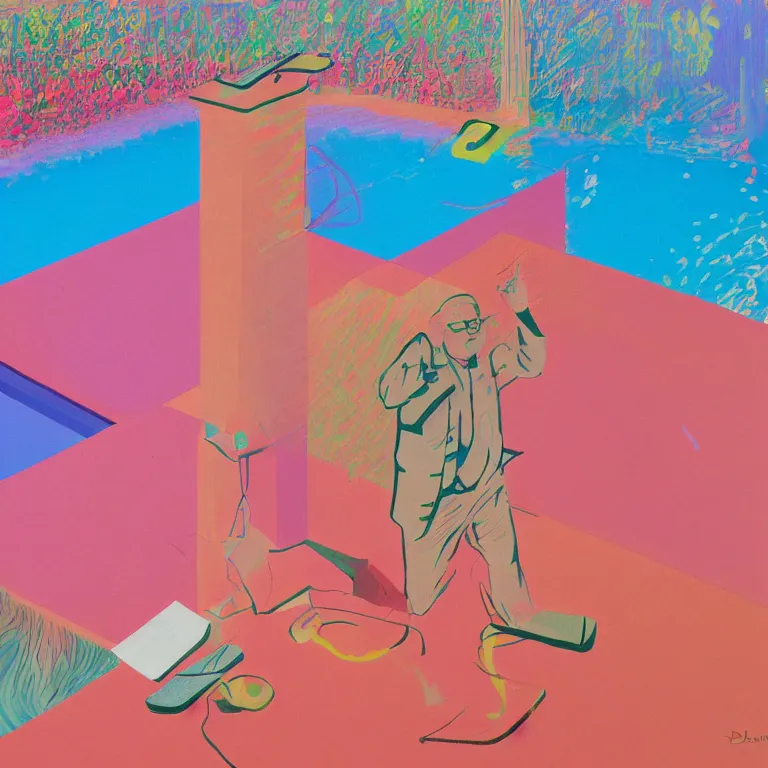 Image similar to dreaming from a new economy and a new financial system, $$$,EUR,BTC, painted by David Hockney, airbrush