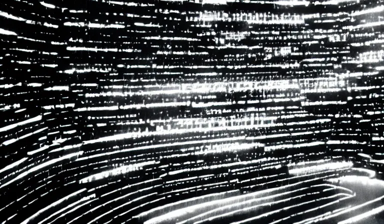 Prompt: A techno palace exterior, extreme long shot, 35mm film, by Ryoji Ikeda, Yohji Yamamoto, Michael Mann