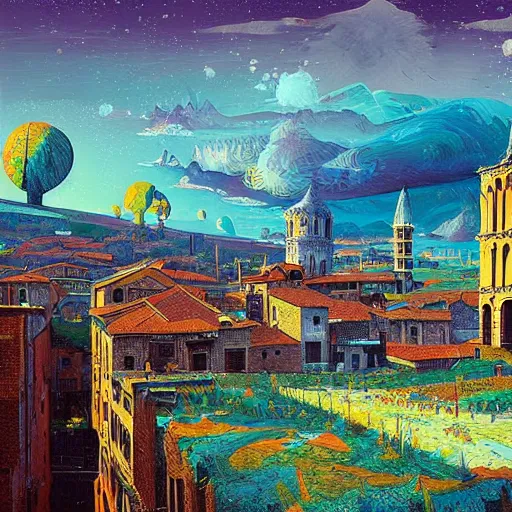 Prompt: A detailed surreal landscape of Ravenna in the 15th century by Alena Aenami