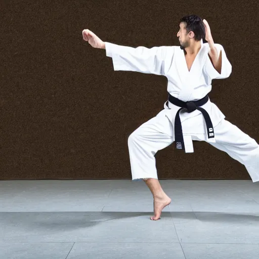 Image similar to man doing a karate kick to the camera
