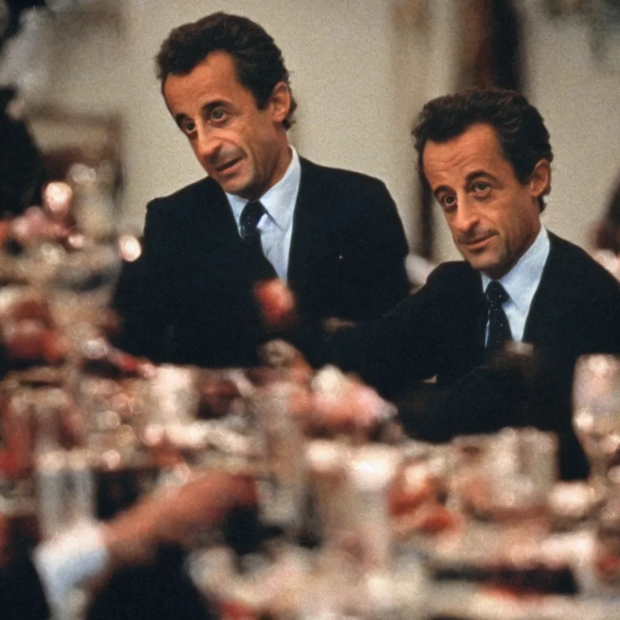 Prompt: 80s movie still portrait of Nicolas Sarkozy, cinestill 800t 120mm long distance, lowest quality many artefact blurry, VHSrip