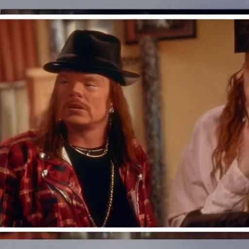 Prompt: axl rose as a guest star on seinfeld, cinematic, highly detailed, realistic, 4 k