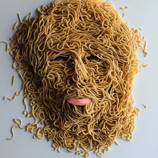 Image similar to lizzo's face made out of noodles