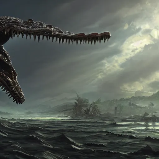 Image similar to a robotic crocodile, horizon forbidden west concept art, highly detailed, 8 k