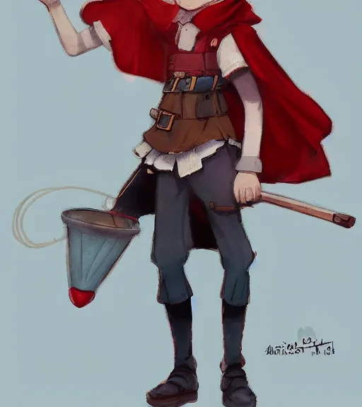 Image similar to attractive little boy character inspired in little red riding hood and kris from deltarune, digital artwork made by akihiko yoshida and makoto shinkai