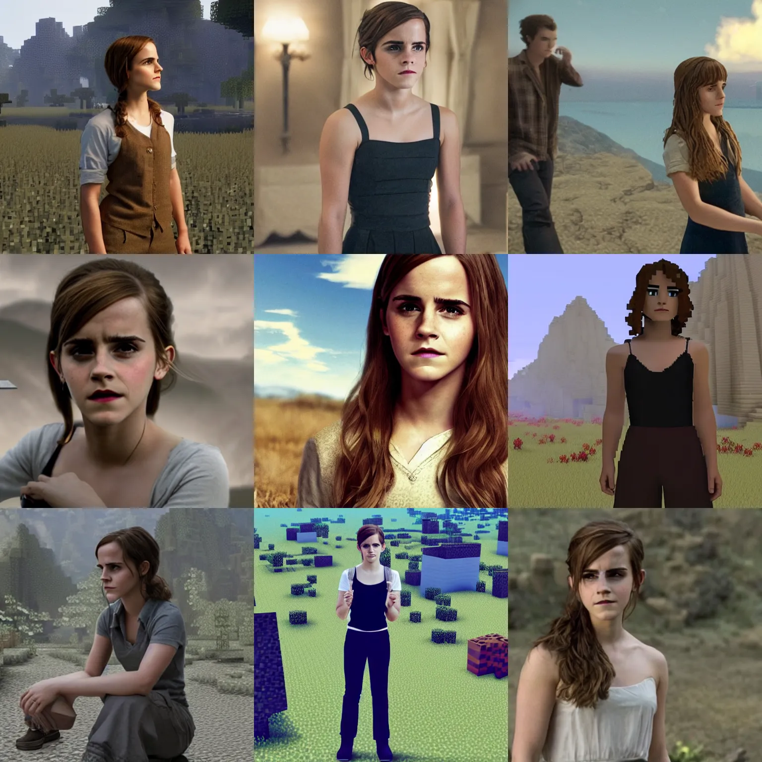 Prompt: Movie still of Emma Watson in Minecraft