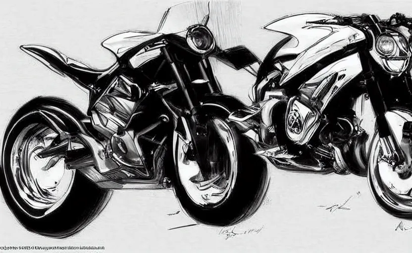 Prompt: 2 0 0 0 s yamaha sport motorcycle concept, sketch, art,