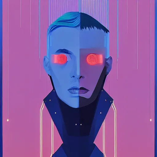 Prompt: portrait handsome androgynous sci - fi man, blade runner 2 0 4 9, futuristic metropolis, digital art, pop art by hsiao - ron cheng