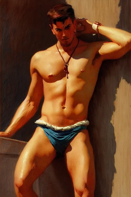 Prompt: attractive sailor, male, painting by gaston bussiere, craig mullins, j. c. leyendecker, yoji shinkawa, tom of finland