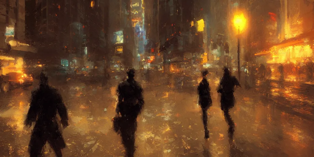 Prompt: night shift in newyork, midnight stroll, the year 1 0 1 9 1, by craig mullins