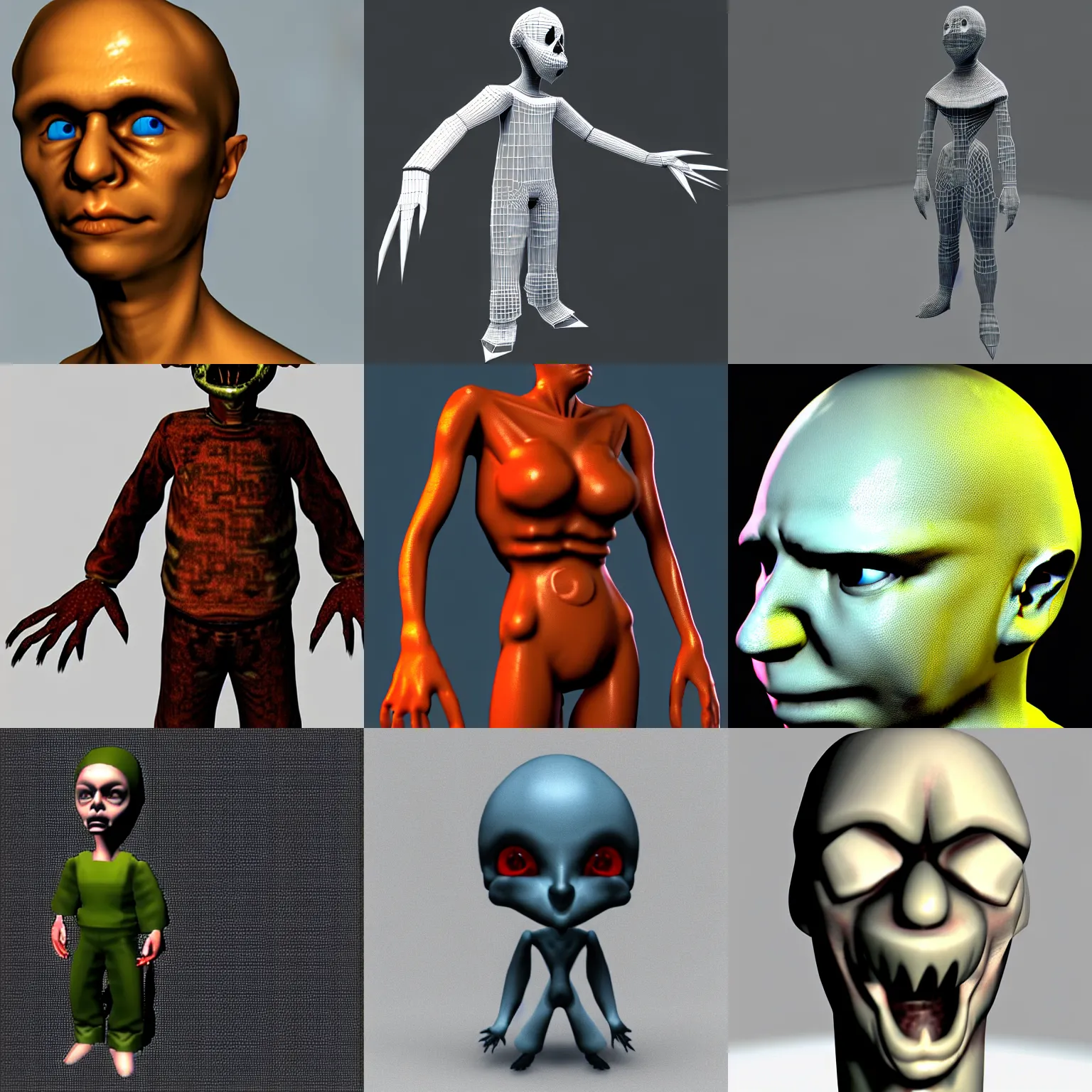 Prompt: 3 d model of a character from playstation one horror game, psx screenshot