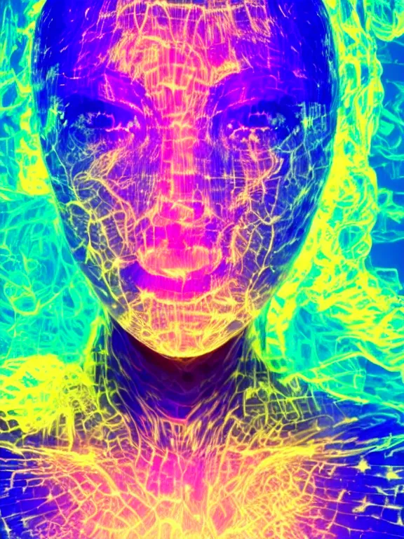 Image similar to portrait of a gorgeous beautiful holographic woman, glowing, MRI, x-ray, glitch