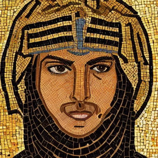 Prompt: realistic portrait of a arab knight in a byzantine mosaic, very detailed, very realistic, elegant, top art, renowed artwork