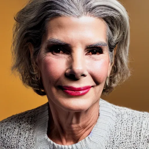 Prompt: old sandra bullock actress at age 9 0 years old, color ( sony a 7 r iv, symmetric balance, polarizing filter, photolab, lightroom, 4 k, dolby vision, photography award ), vogue, perfect face