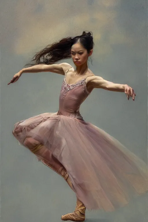 Image similar to portrait of a gorgeous graceful filipina prima ballerina, by donato giancola and berthold woltze.