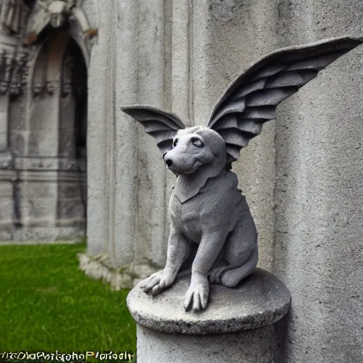 Image similar to gothic gargoyle corgi with wings made of stone, uncropped, photography