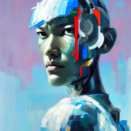 Image similar to palette knife artwork of a cyborg, sharp focus, by james jean, by rossdraws, frank franzzeta, sakimichan