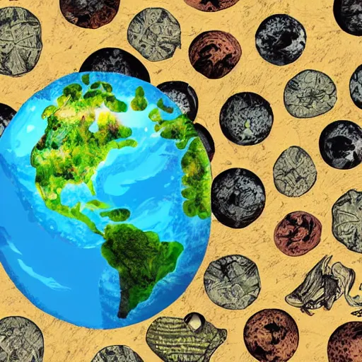 Image similar to earth globe on top of stack of turtles, turtles all the way down, digital art