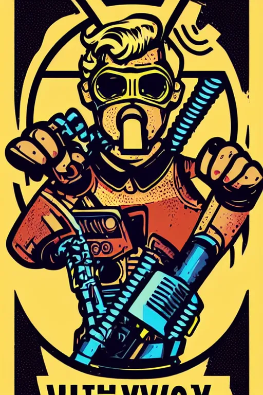 Image similar to fallout 7 6 retro futurist illustration art by butcher billy, sticker, colorful, illustration, highly detailed, simple, smooth and clean vector curves, no jagged lines, vector art, smooth andy warhol style