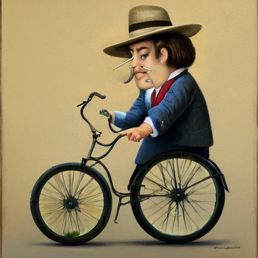 Image similar to Miles O'Brien on a tricycle, lowbrow painting by Mark Ryden