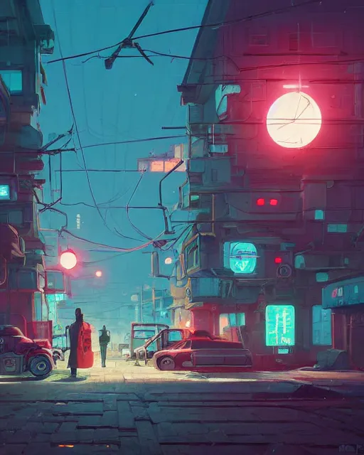 Image similar to painting of cyberpunk soviet village, detailed, by simon stalenhag, cory loftis, james gilleard, atey ghailan, makoto shinkai, goro fujita, studio ghibli, rim light, exquisite lighting, clear focus, very coherent, plain background, soft painting