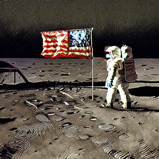 Image similar to moon landing by norman rockwell