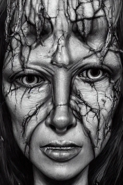 Prompt: Horror art in the style of Gus Fink Very detailed realistic face and impressive eyes. Trending on artstation, hyperrealism, unreal engine