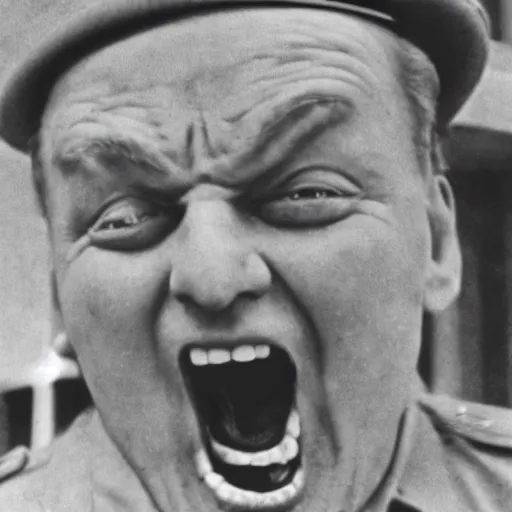 Image similar to hermann goring screaming into the camera, taken on a ww 2 camera, highly detailed, black and white.